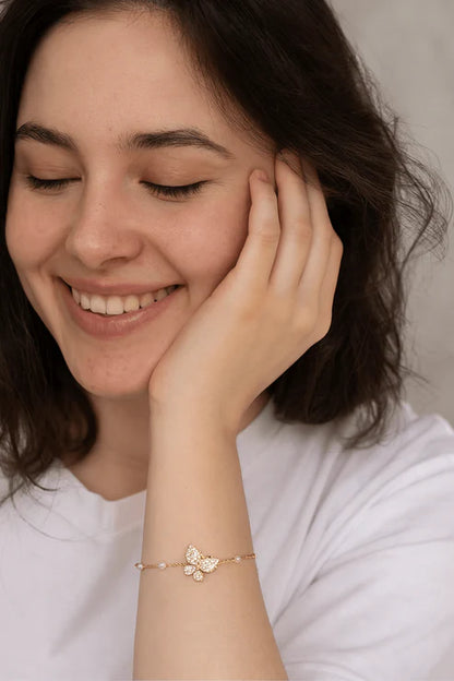 Butterfly Charm Pearl Bracelet