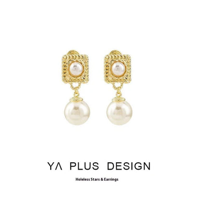 Daily Commute Geometric Pearl Eardrops Earrings High-grade Temperament Mosquito Coil Ear Clip