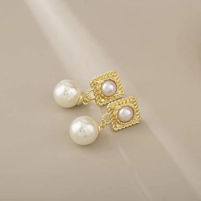 Daily Commute Geometric Pearl Eardrops Earrings High-grade Temperament Mosquito Coil Ear Clip
