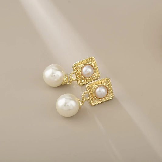 Daily Commute Geometric Pearl Eardrops Earrings High-grade Temperament Mosquito Coil Ear Clip