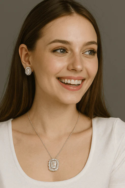 Emerald Radiant Halo Set