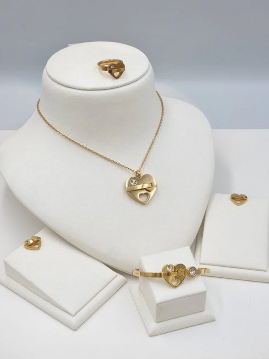 Golden Heart Lock Jewelry Set