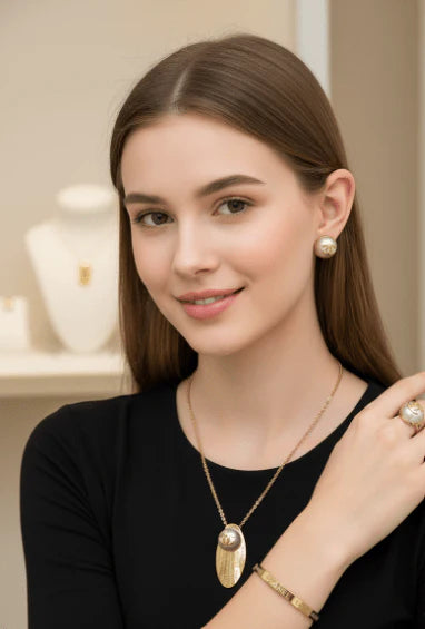 Golden Pearl Emblem Jewelry Set