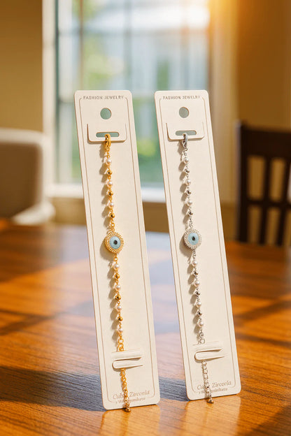 Pearl Beaded Evil Eye Bracelet