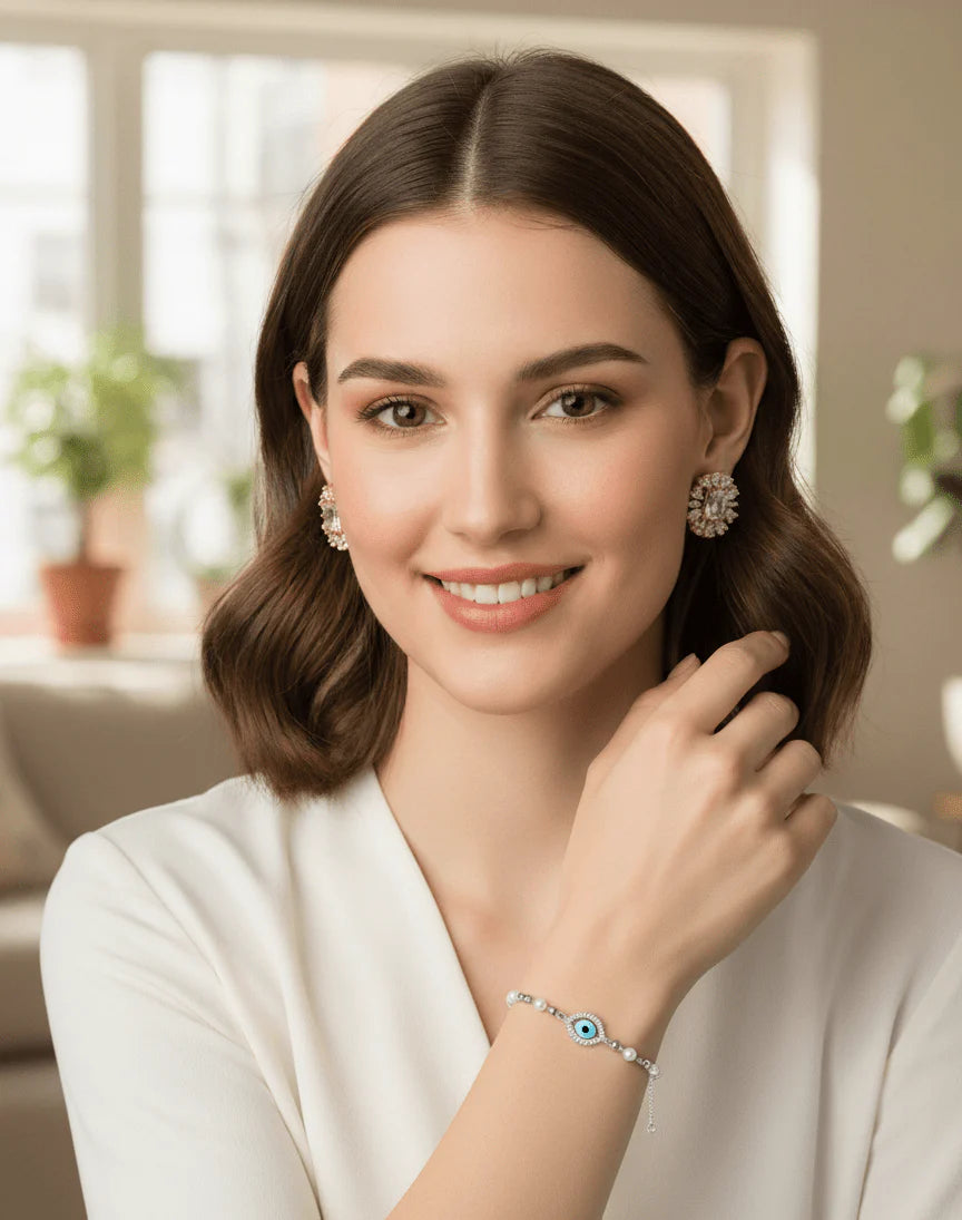 Pearl Beaded Evil Eye Bracelet