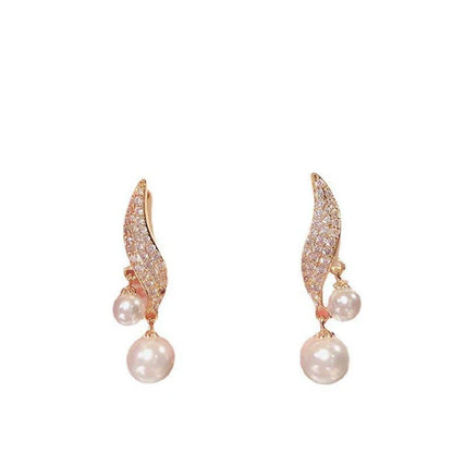 Silver Needle Pearl Rhinestone Earrings