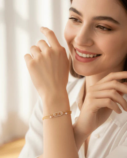 Vintage Bar Pearl Chain Bracelet